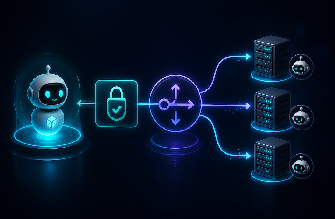 Portal authenticates and routes — Auth, RBAC, Skill validation, Routing
